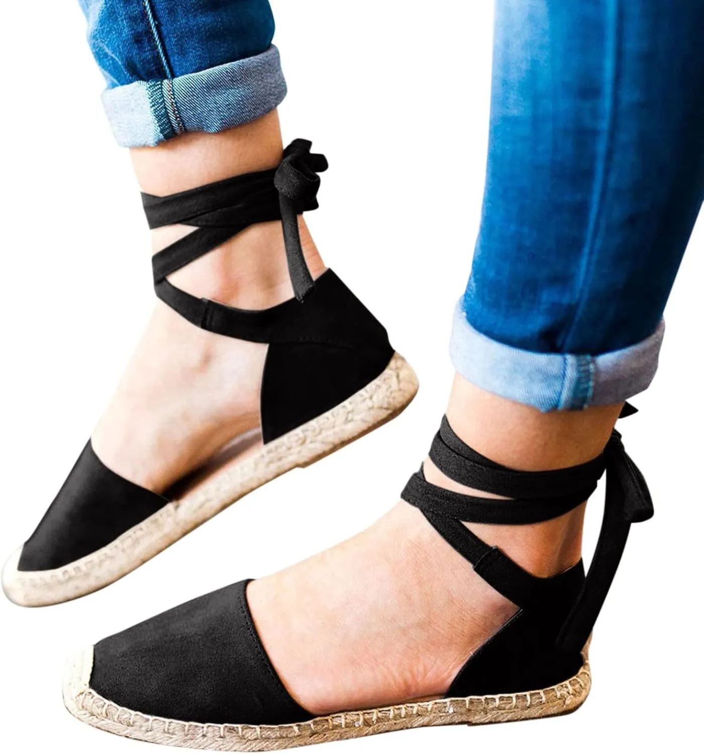 Strap Up Sandals Dressy Summer Flat for Women Spring Retro Work Office 2024 Solid Beach Falt Ladies Trendy Cover Heel, 7, Black,khaki,pink,army Green
