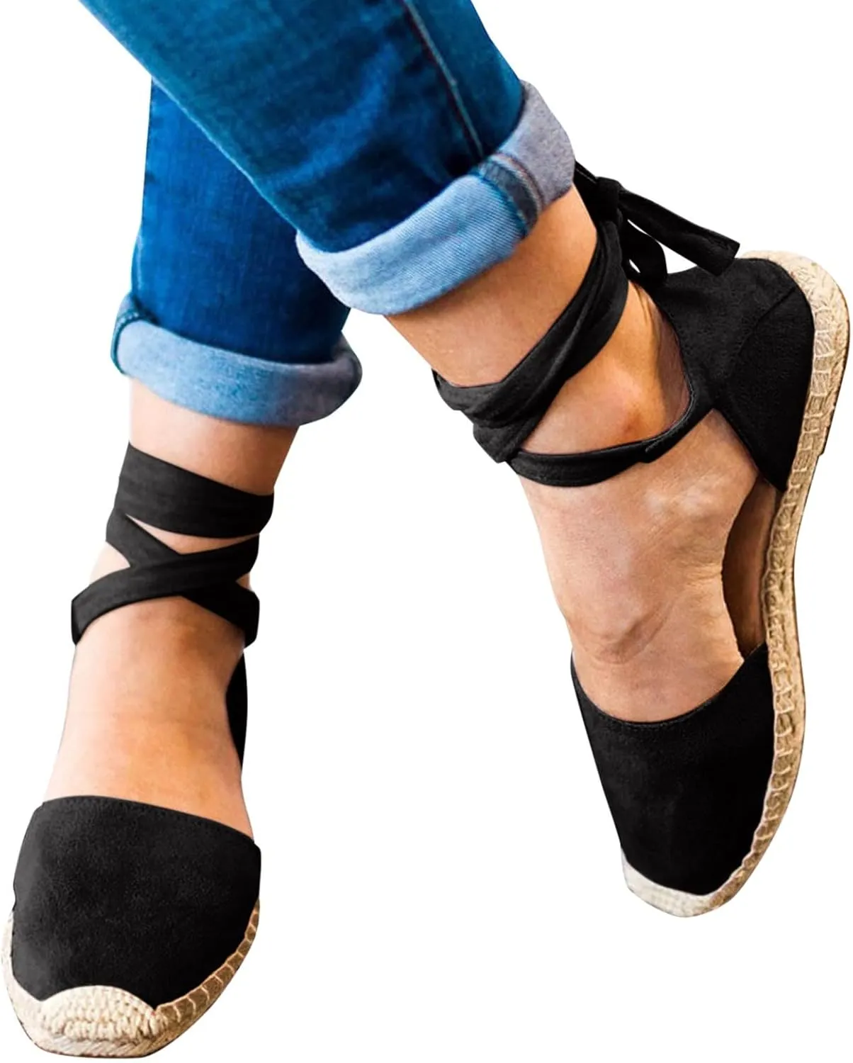Strap Up Sandals Dressy Summer Flat for Women Spring Retro Work Office 2024 Solid Beach Falt Ladies Trendy Cover Heel, 7, Black,khaki,pink,army Green