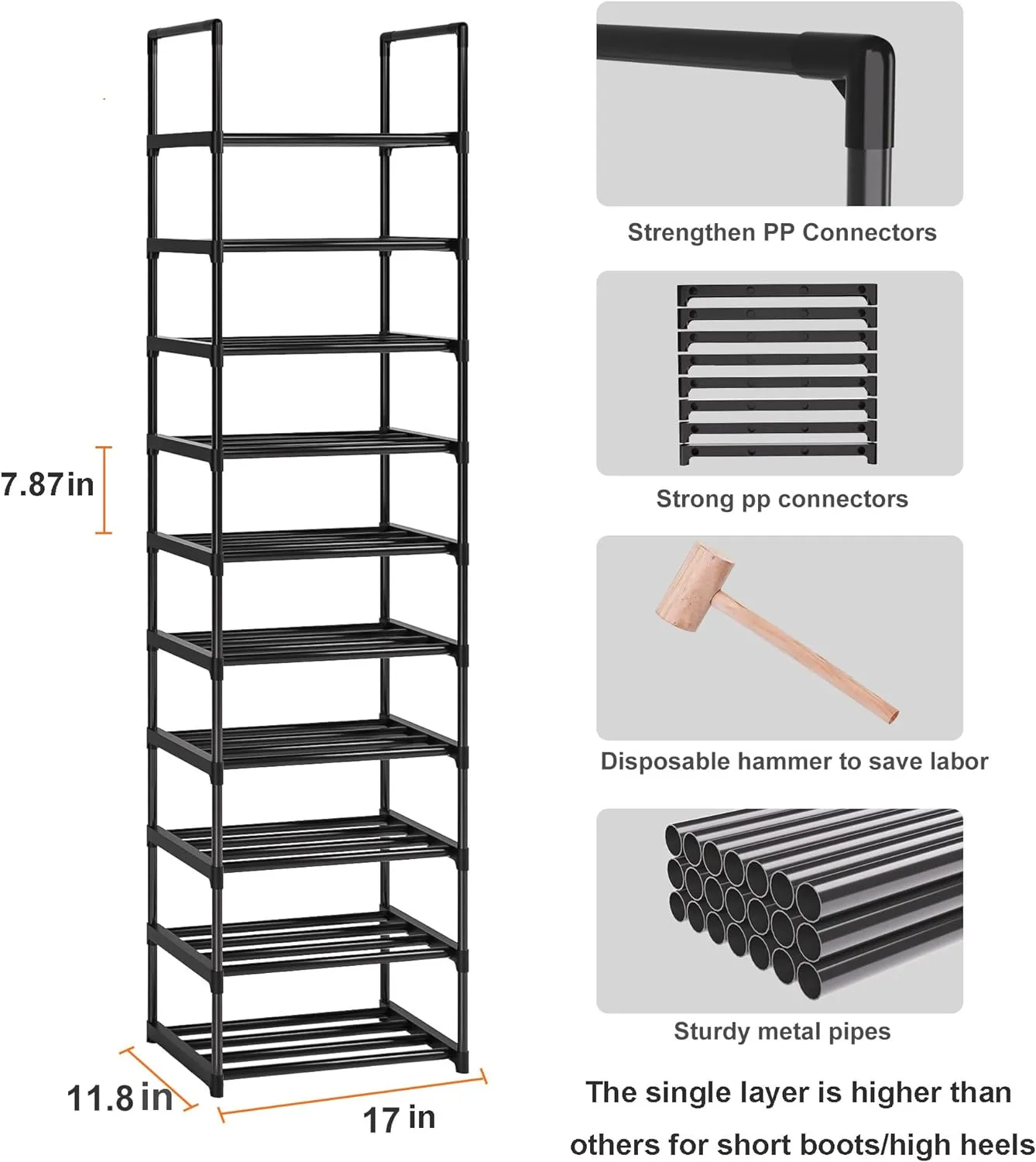 Sturdy Metal Organizer for Narrow Closets, Shoe Shelf Stand