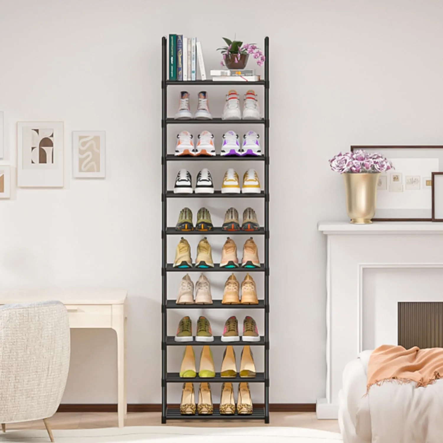 Sturdy Metal Organizer for Narrow Closets, Shoe Shelf Stand