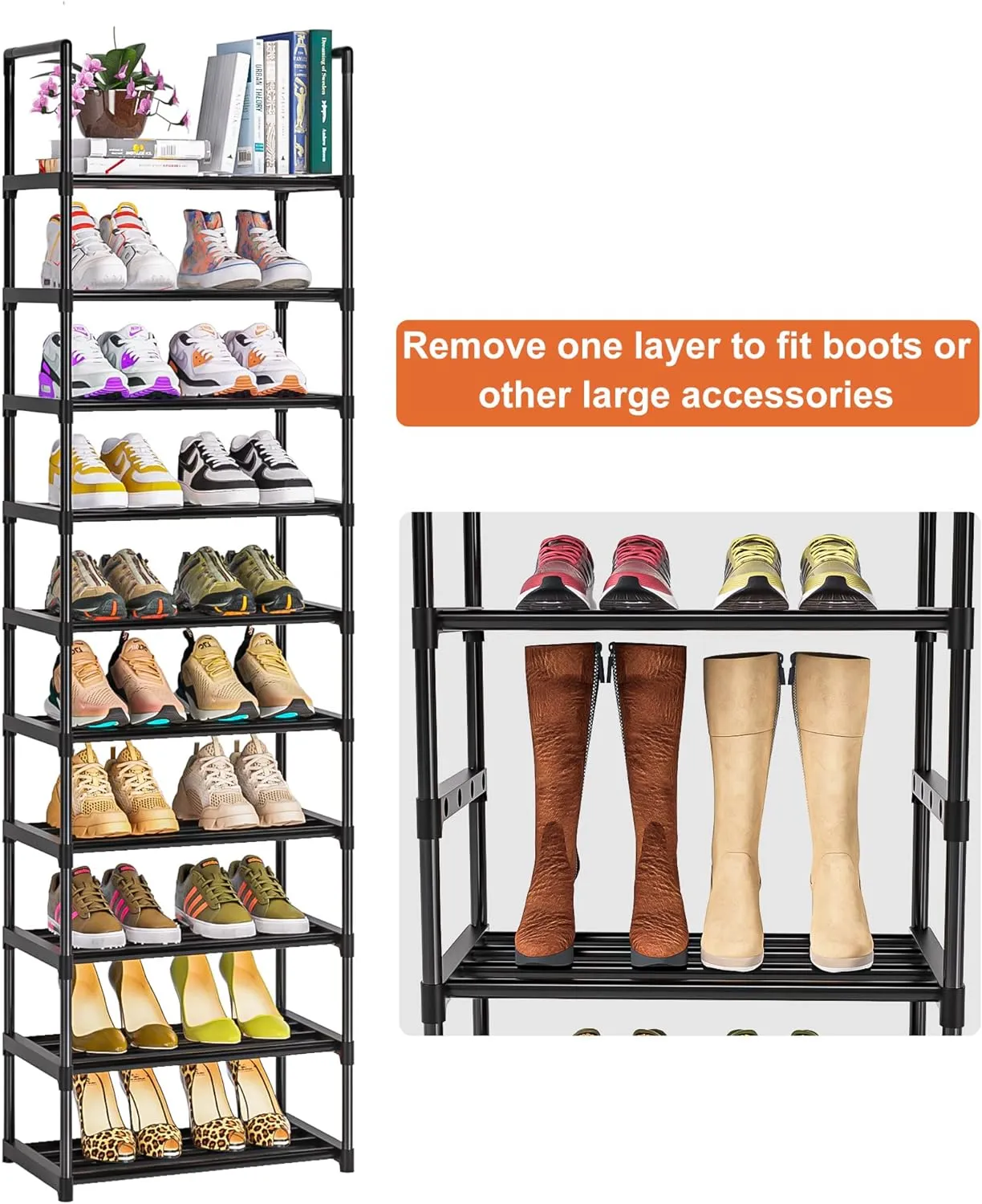 Sturdy Metal Organizer for Narrow Closets, Shoe Shelf Stand