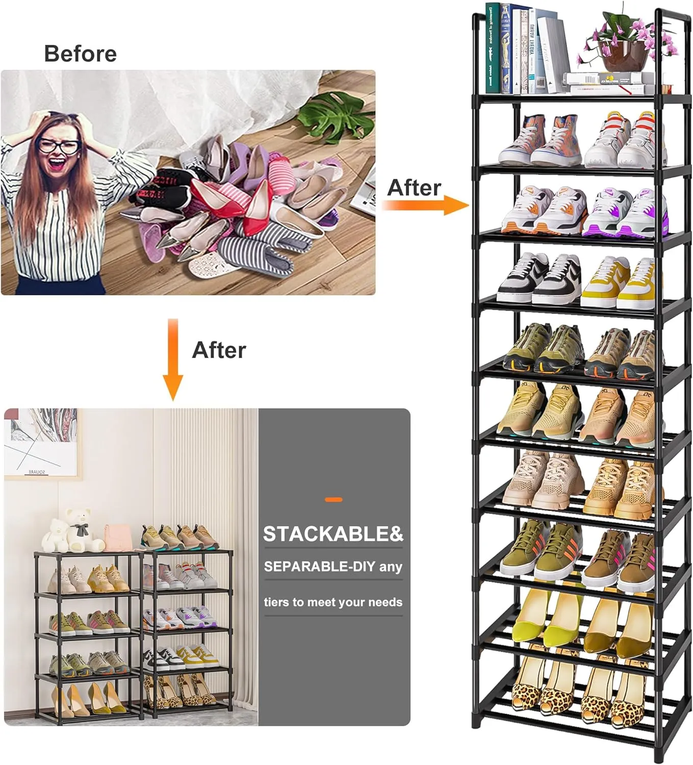 Sturdy Metal Organizer for Narrow Closets, Shoe Shelf Stand