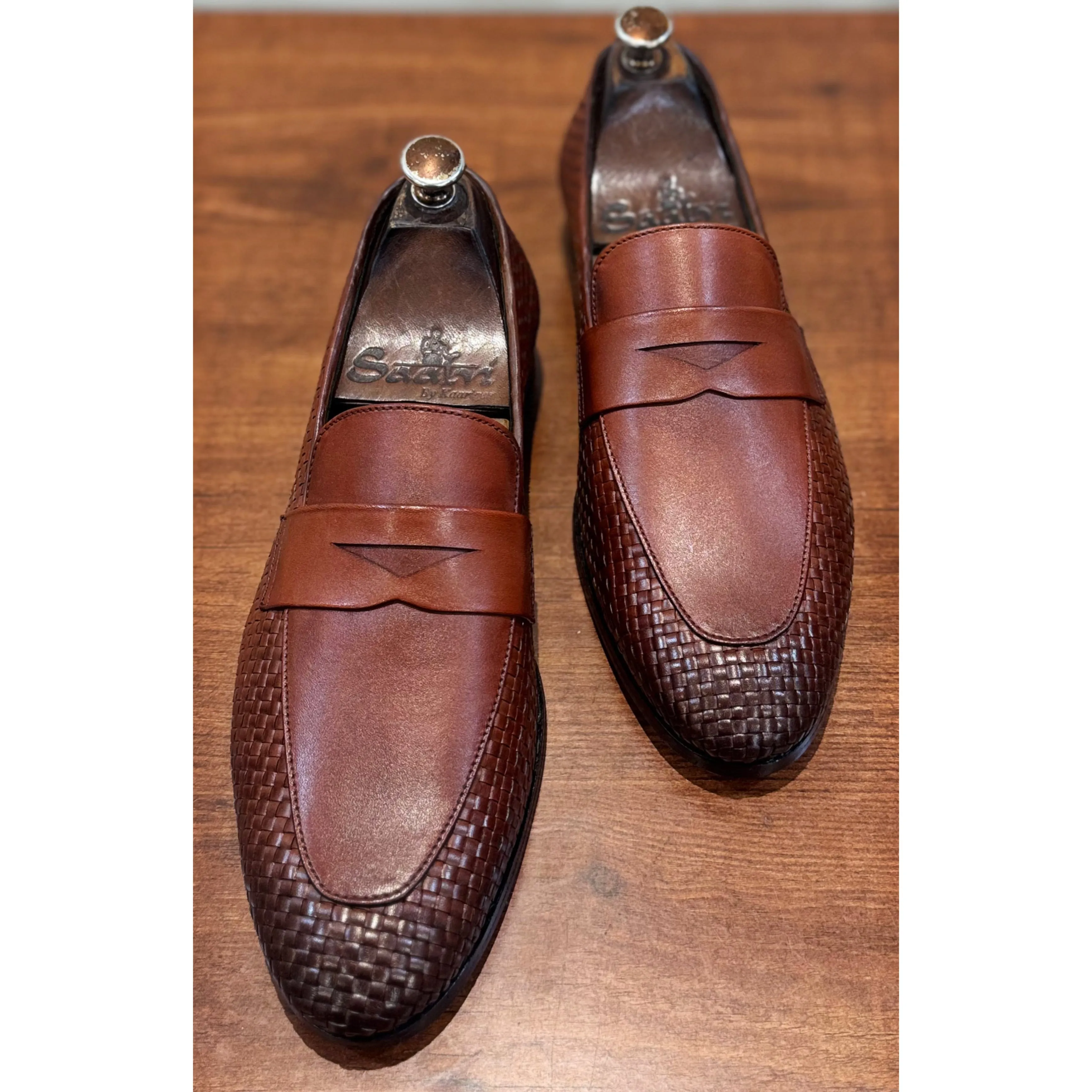 Tan Weave Penny Loafers