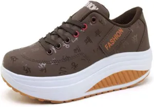 tazimall Fashion Women's Light Running Sneakers Casual Lace-up Platform Shoes