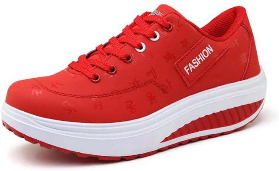tazimall Fashion Women's Light Running Sneakers Casual Lace-up Platform Shoes