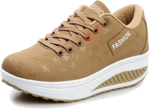 tazimall Fashion Women's Light Running Sneakers Casual Lace-up Platform Shoes