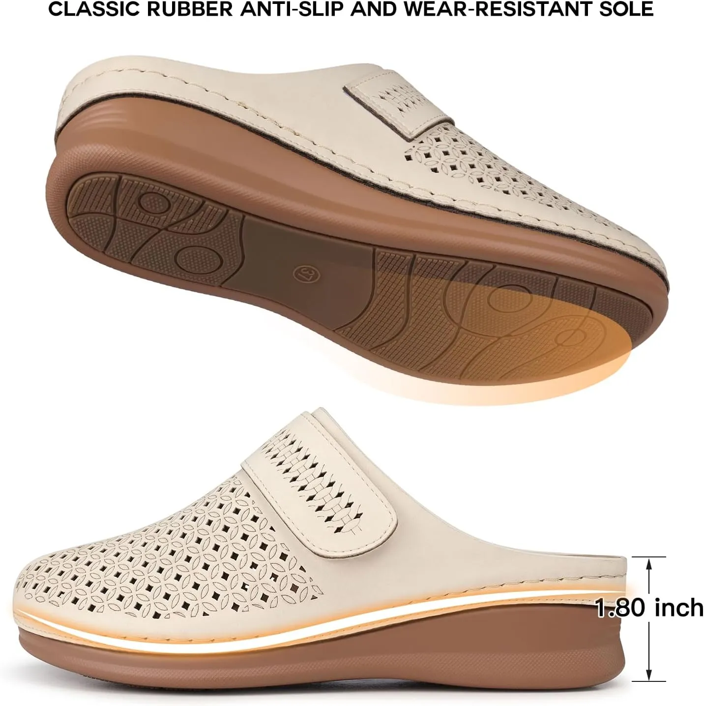 TEMOFON Mules for Women Slip on Sandals: Comfortable Clogs with Arch Support Leather Flats Closed Toe Sandals Shoes