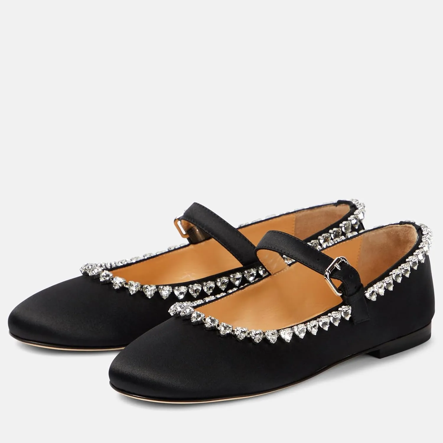 THESHY Women's Rhinestone Embellished Satin Ballet Flats Round Toe Ballerinas Flats Fashion Wedding Dressy Mary Jane for Women