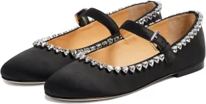 THESHY Women's Rhinestone Embellished Satin Ballet Flats Round Toe Ballerinas Flats Fashion Wedding Dressy Mary Jane for Women