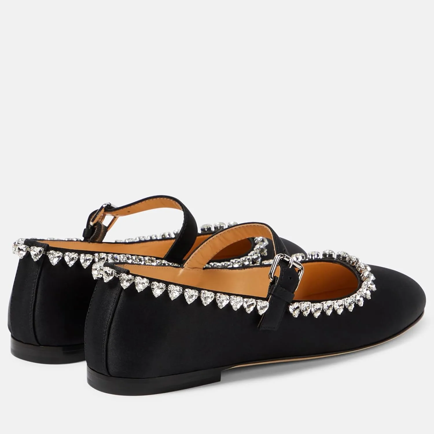 THESHY Women's Rhinestone Embellished Satin Ballet Flats Round Toe Ballerinas Flats Fashion Wedding Dressy Mary Jane for Women