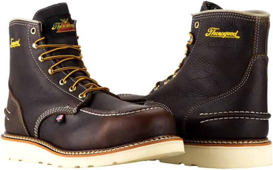 Thorogood 1957 Series 6” Waterproof Moc Toe Work Boots for Men - Soft Toe, Full-Grain Leather with Slip-Resistant Wedge Outsole and Shock-Absorbing Footbed