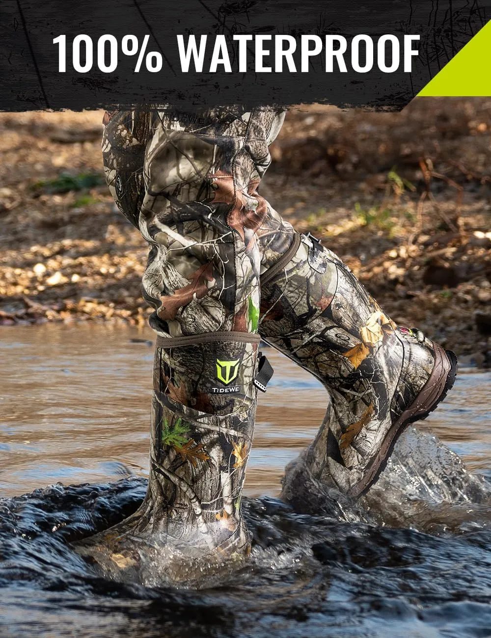 TIDEWE Rubber Hunting Boots with 800g Insulation, Waterproof Insulated Next Camo G2 Warm Rubber Boots with 7mm Neoprene, Sturdy Outdoor Hunting Boots for Men (Size 5-14)