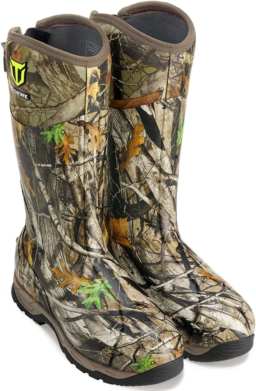 TIDEWE Rubber Hunting Boots with 800g Insulation, Waterproof Insulated Next Camo G2 Warm Rubber Boots with 7mm Neoprene, Sturdy Outdoor Hunting Boots for Men (Size 5-14)