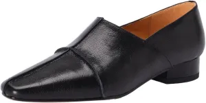 TinaCus Women's Genuine Leather Square Toe Simple Slip On Handmade Office Flats