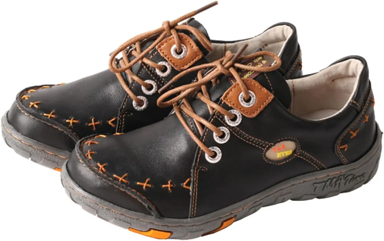 TMA EYES Women's Leather Non-Slip lace-up Leather Fashion Shoes Flats Comfortable with Hand-Stitched Design
