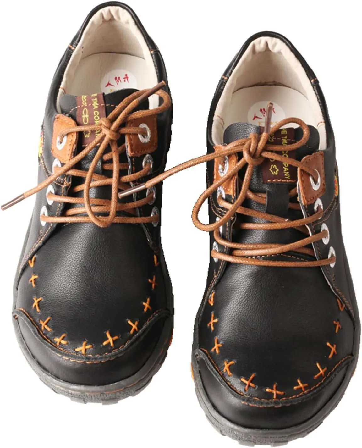 TMA EYES Women's Leather Non-Slip lace-up Leather Fashion Shoes Flats Comfortable with Hand-Stitched Design
