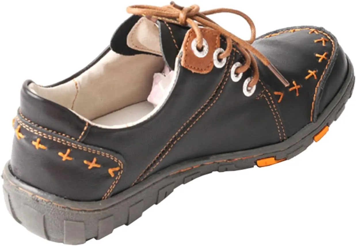 TMA EYES Women's Leather Non-Slip lace-up Leather Fashion Shoes Flats Comfortable with Hand-Stitched Design