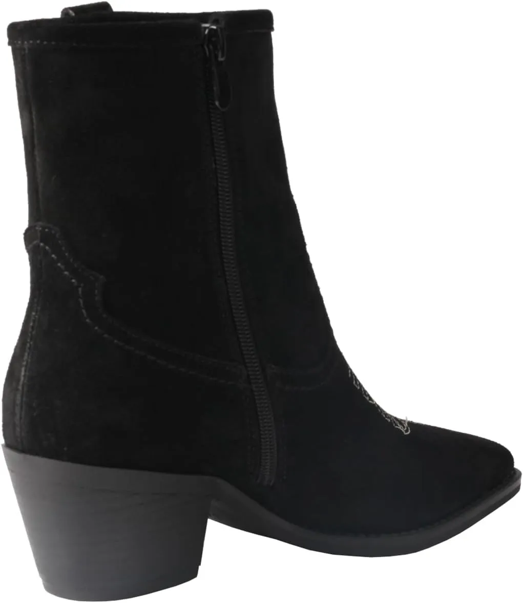 TMA EYES Women's Low-Heeled Pointy Ankle Western Boots With Side Zipper