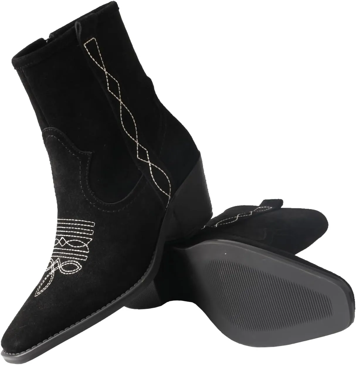 TMA EYES Women's Low-Heeled Pointy Ankle Western Boots With Side Zipper