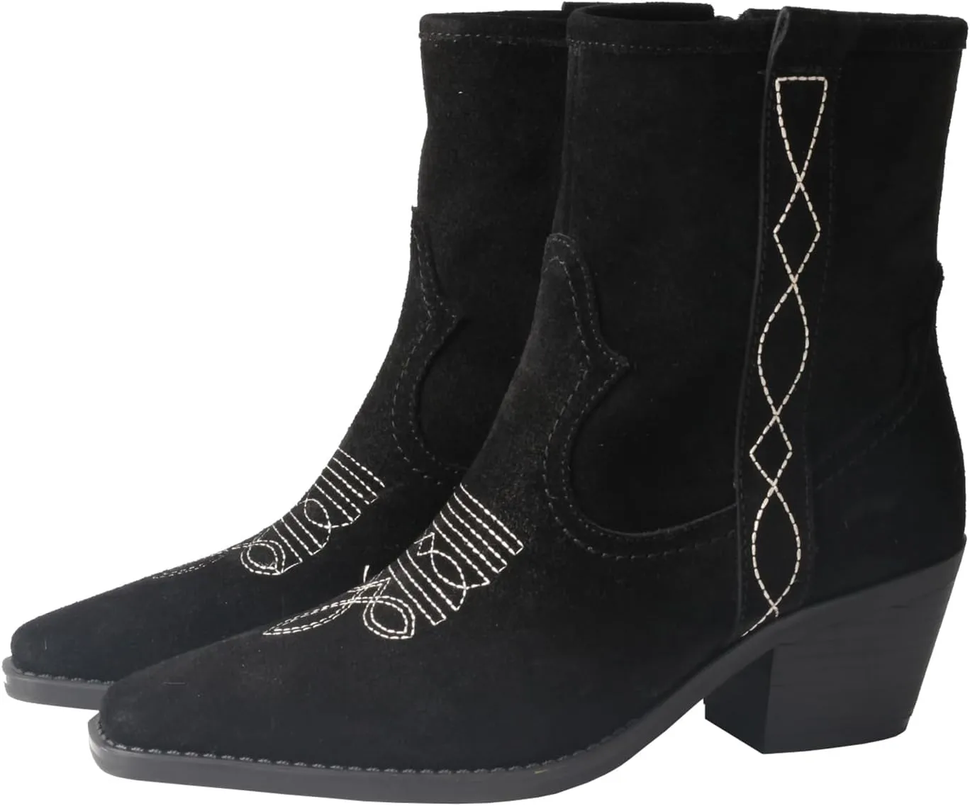 TMA EYES Women's Low-Heeled Pointy Ankle Western Boots With Side Zipper