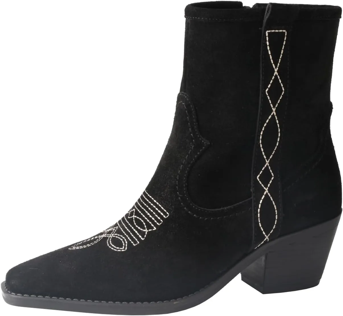 TMA EYES Women's Low-Heeled Pointy Ankle Western Boots With Side Zipper