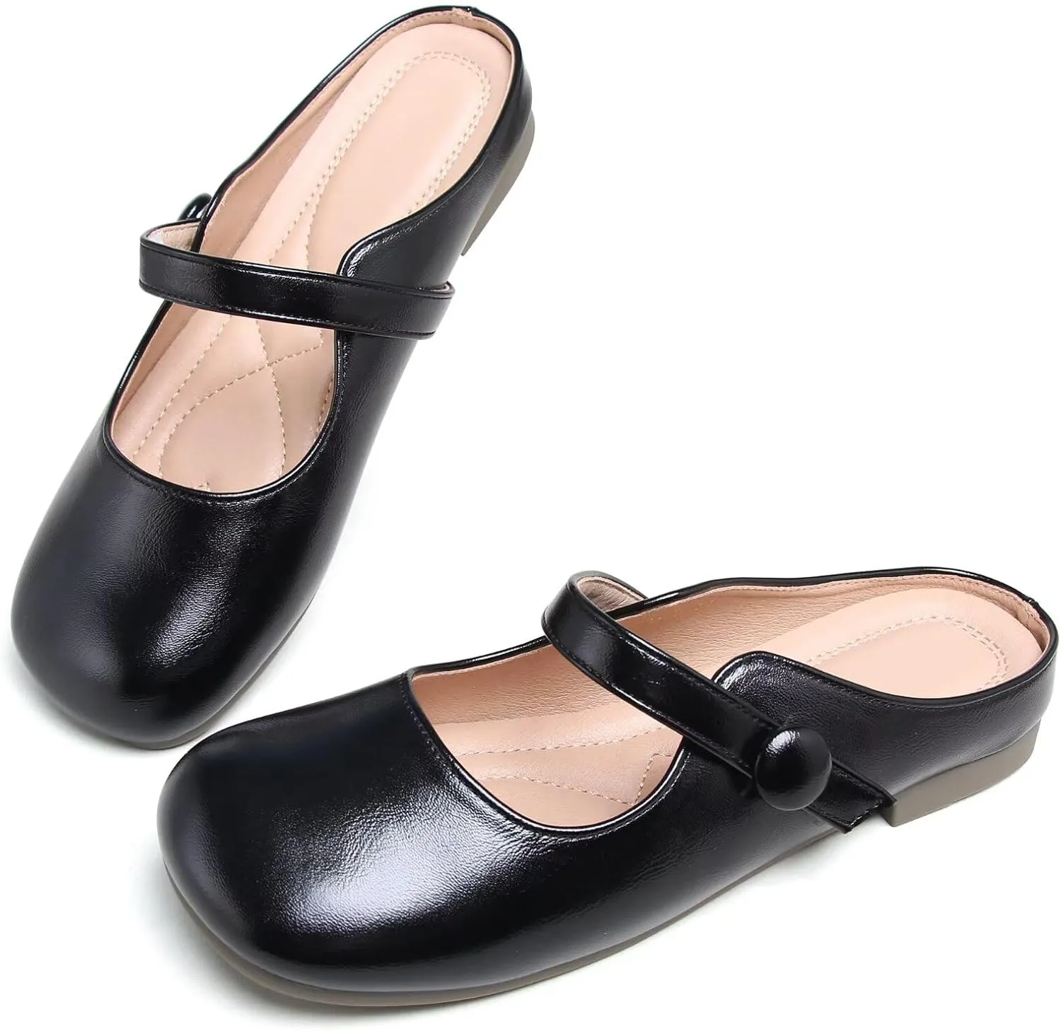 TN TANGNEST Women's Ballet Flats Retro Mary Jane Shoes for Women Cute Square Toe Buckle Dress Flats Soft Work Flats