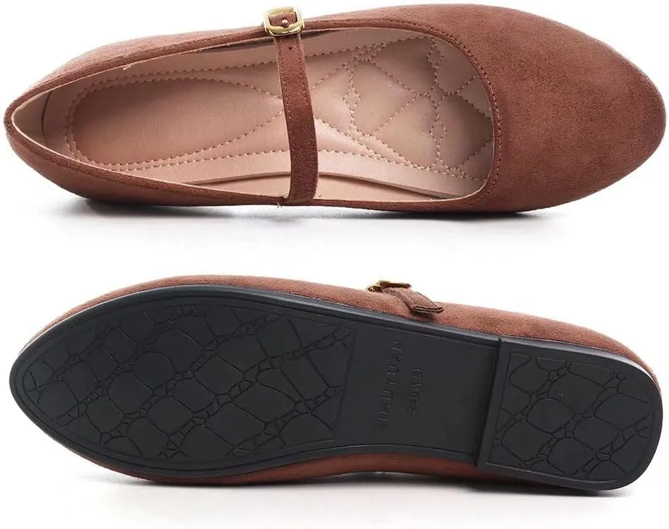 TN TANGNEST Women's Leather Flats Comfortable Square Toe Dress Flats Retro Soft Mary Jane Flats