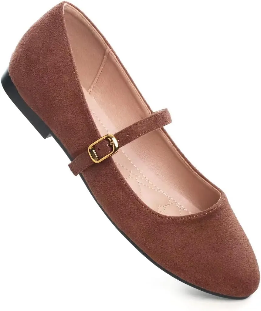 TN TANGNEST Women's Leather Flats Comfortable Square Toe Dress Flats Retro Soft Mary Jane Flats