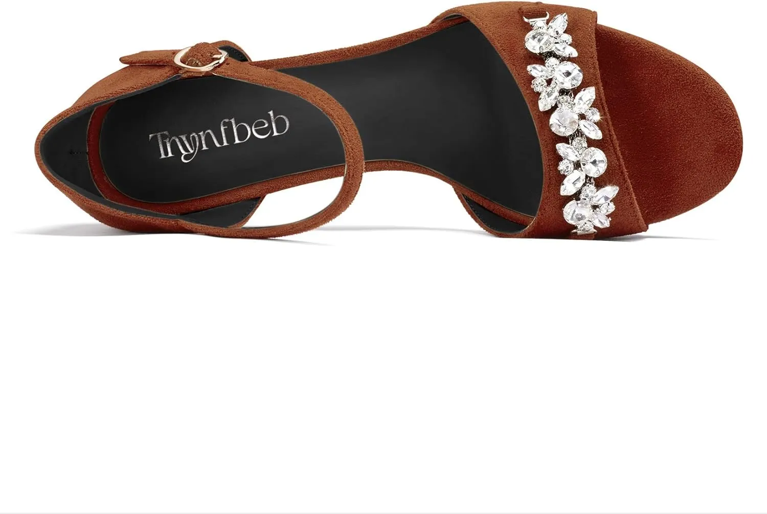 TNYNFBEB Women Chunky Block Mid Heel Peep Open Toe Sandals Ankle Strap Buckle Rhinestone Crystal Party Cute 3.3 Inches Heels