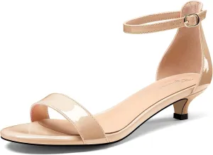TNYNFBEB Womens Low Kitten Heel Open Toe Sandals Ankle Strap Two-Piece Buckle Prom Party Basic Classic Cute Summer 1.4 Inches Heels