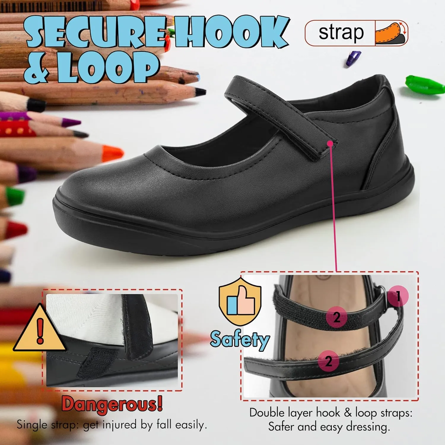 Tobfis Girl's Mary Jane Flats Lightweight School Uniform Shoes Black Dress Shoes (Toddler/Little Kid/Big Kid/Youth)