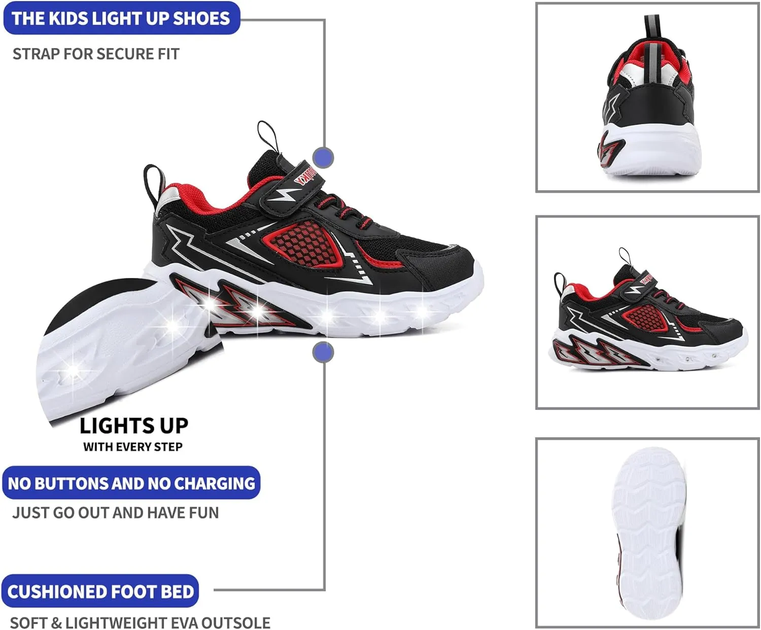 Toddler Boys Light Up Shoes Breathable Mesh LED Flashing Lightweight Walking Sneakers for Toddler and Little Kids