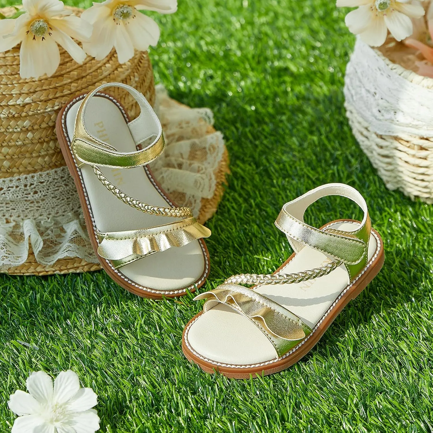 Toddler Girl Sandals - Flower Girl Dress Shoes Open Toe Little Kid Summer Flats