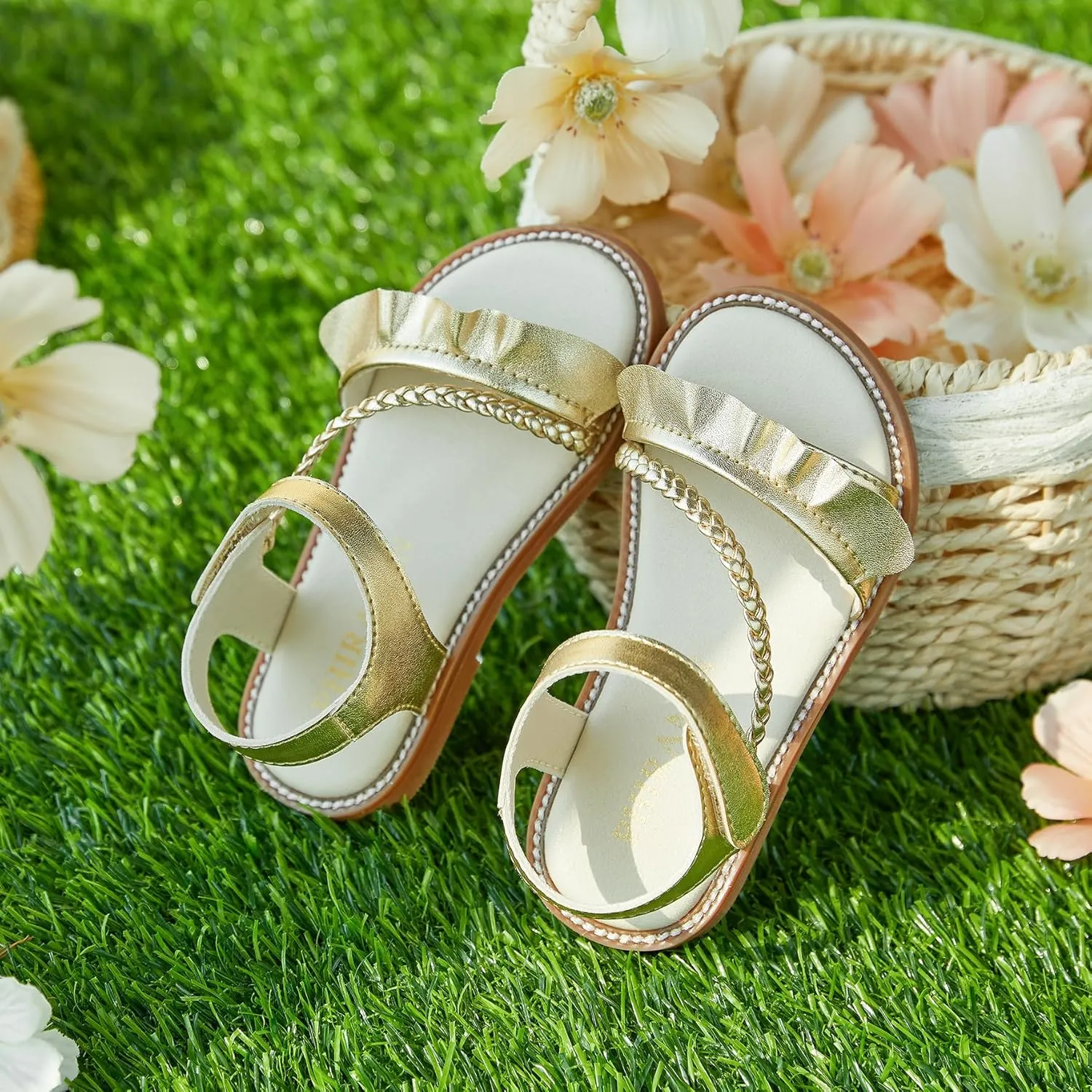 Toddler Girl Sandals - Flower Girl Dress Shoes Open Toe Little Kid Summer Flats