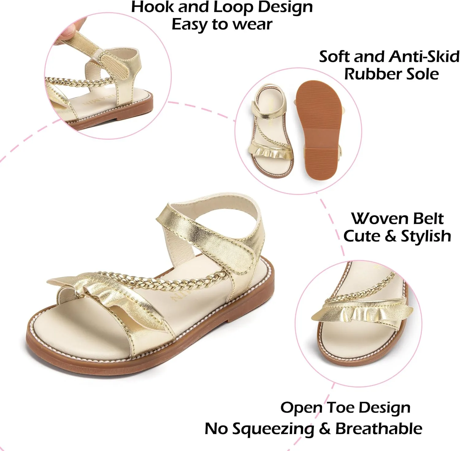 Toddler Girl Sandals - Flower Girl Dress Shoes Open Toe Little Kid Summer Flats
