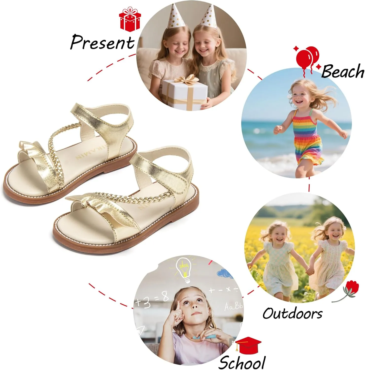 Toddler Girl Sandals - Flower Girl Dress Shoes Open Toe Little Kid Summer Flats