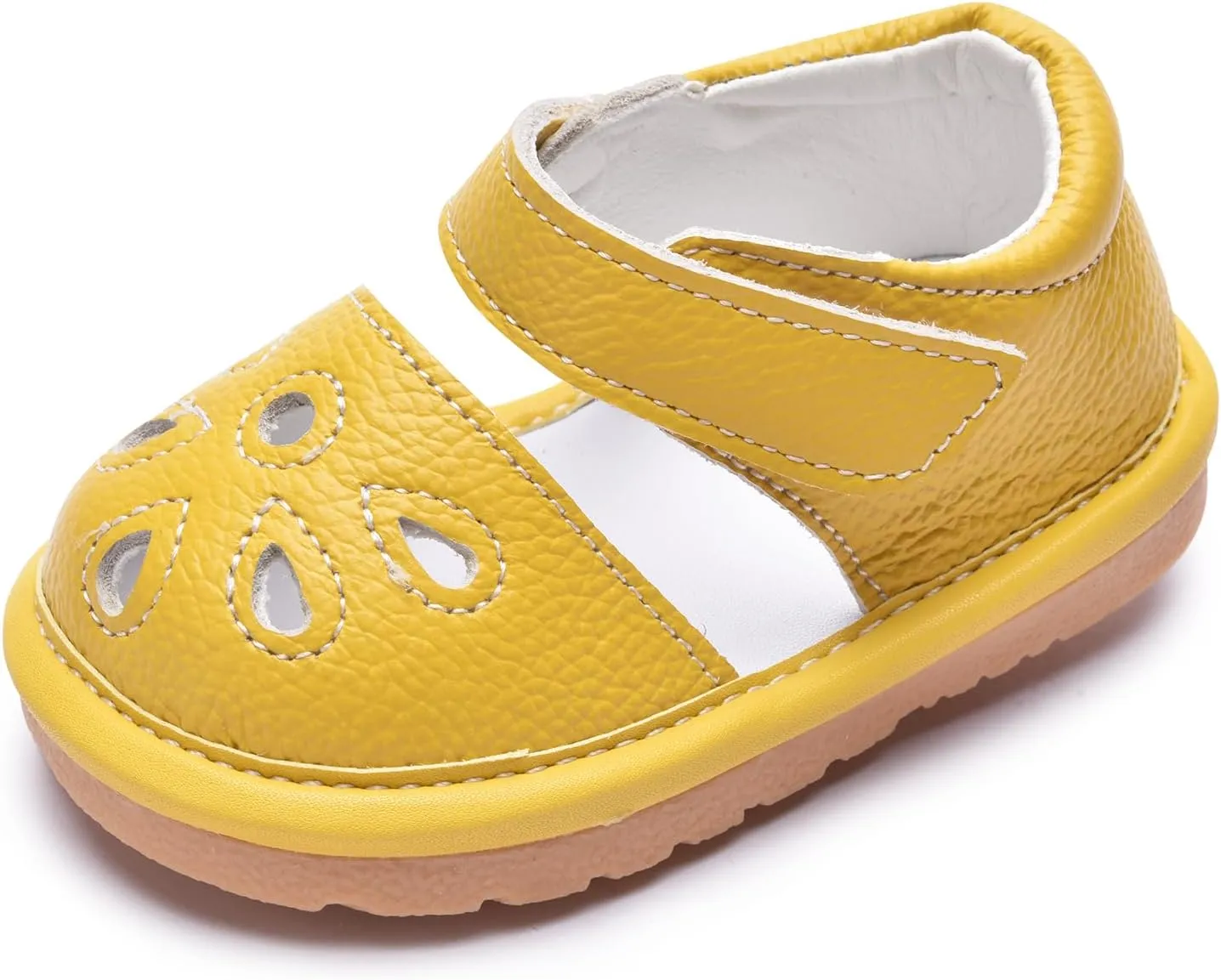 Toddler Girls Squeaky Shoes Flower Punch Baby Mary Jane Flats Sandals (Removable Squeakers)