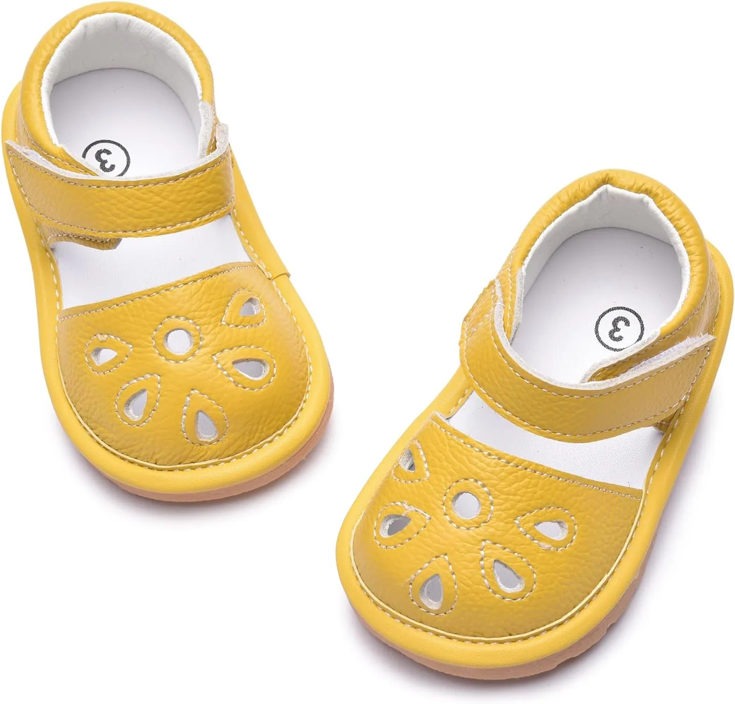 Toddler Girls Squeaky Shoes Flower Punch Baby Mary Jane Flats Sandals (Removable Squeakers)