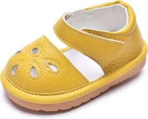 Toddler Girls Squeaky Shoes Flower Punch Baby Mary Jane Flats Sandals (Removable Squeakers)