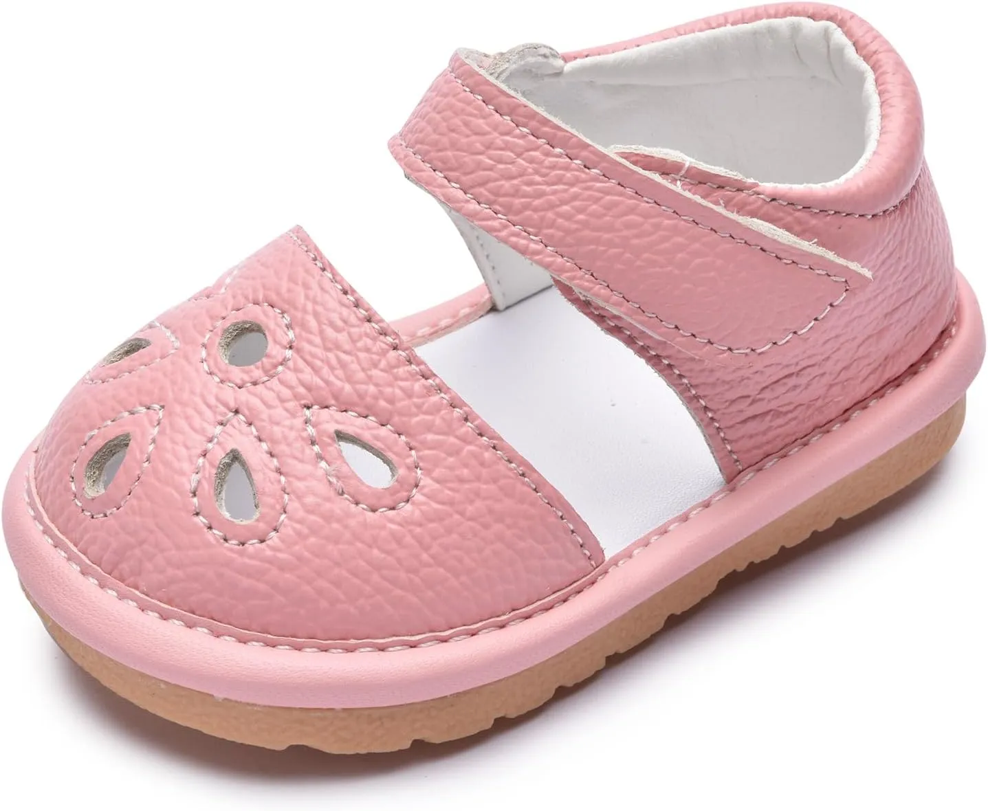 Toddler Girls Squeaky Shoes Flower Punch Baby Mary Jane Flats Sandals (Removable Squeakers)