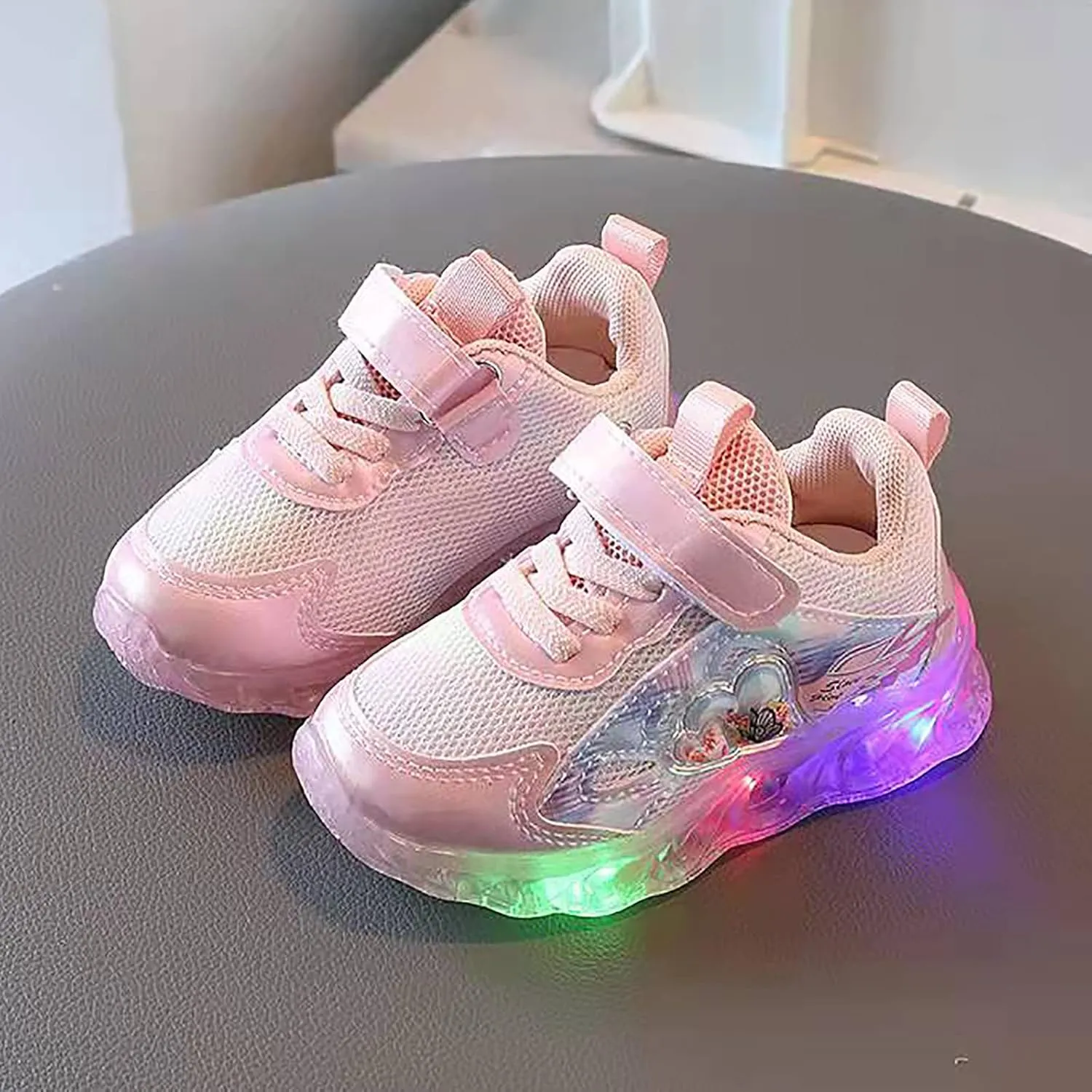 Toddler Infant Light Up Flash Breathable Sneakers for Kids Spring Baby Boys Girls Platform Chunky Heel Mesh Shoes