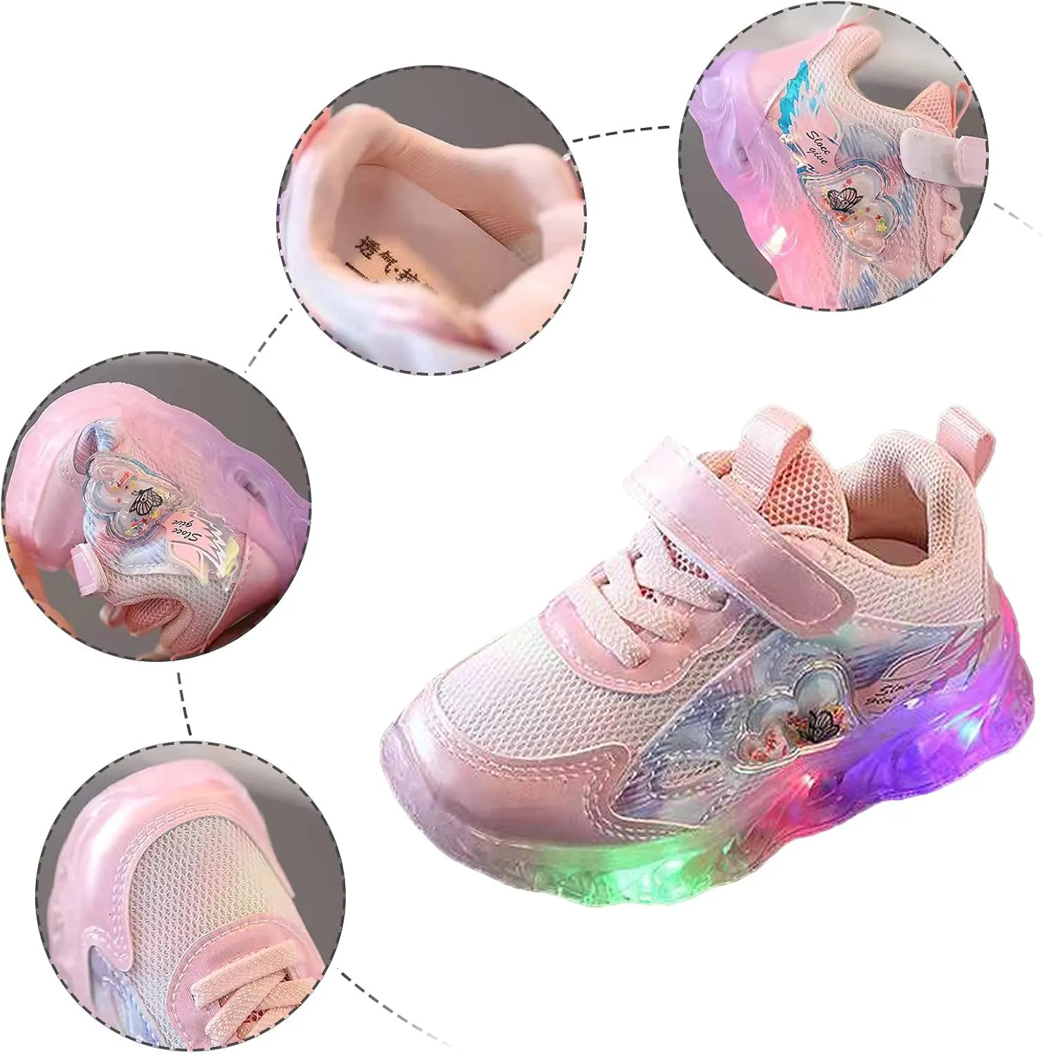 Toddler Infant Light Up Flash Breathable Sneakers for Kids Spring Baby Boys Girls Platform Chunky Heel Mesh Shoes