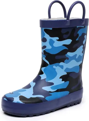Toddler Rain Boots for Boys and Girls Waterproof Rubber Kids Rain Boots with Easy on Handles All-season