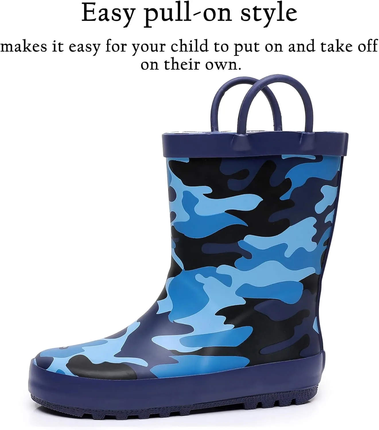 Toddler Rain Boots for Boys and Girls Waterproof Rubber Kids Rain Boots with Easy on Handles All-season