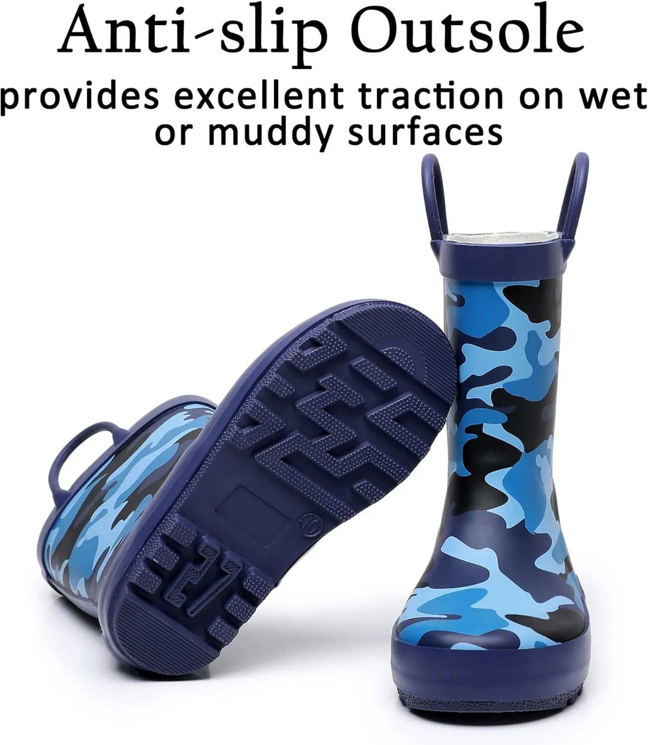Toddler Rain Boots for Boys and Girls Waterproof Rubber Kids Rain Boots with Easy on Handles All-season