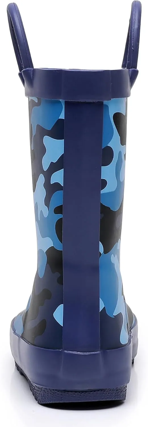 Toddler Rain Boots for Boys and Girls Waterproof Rubber Kids Rain Boots with Easy on Handles All-season