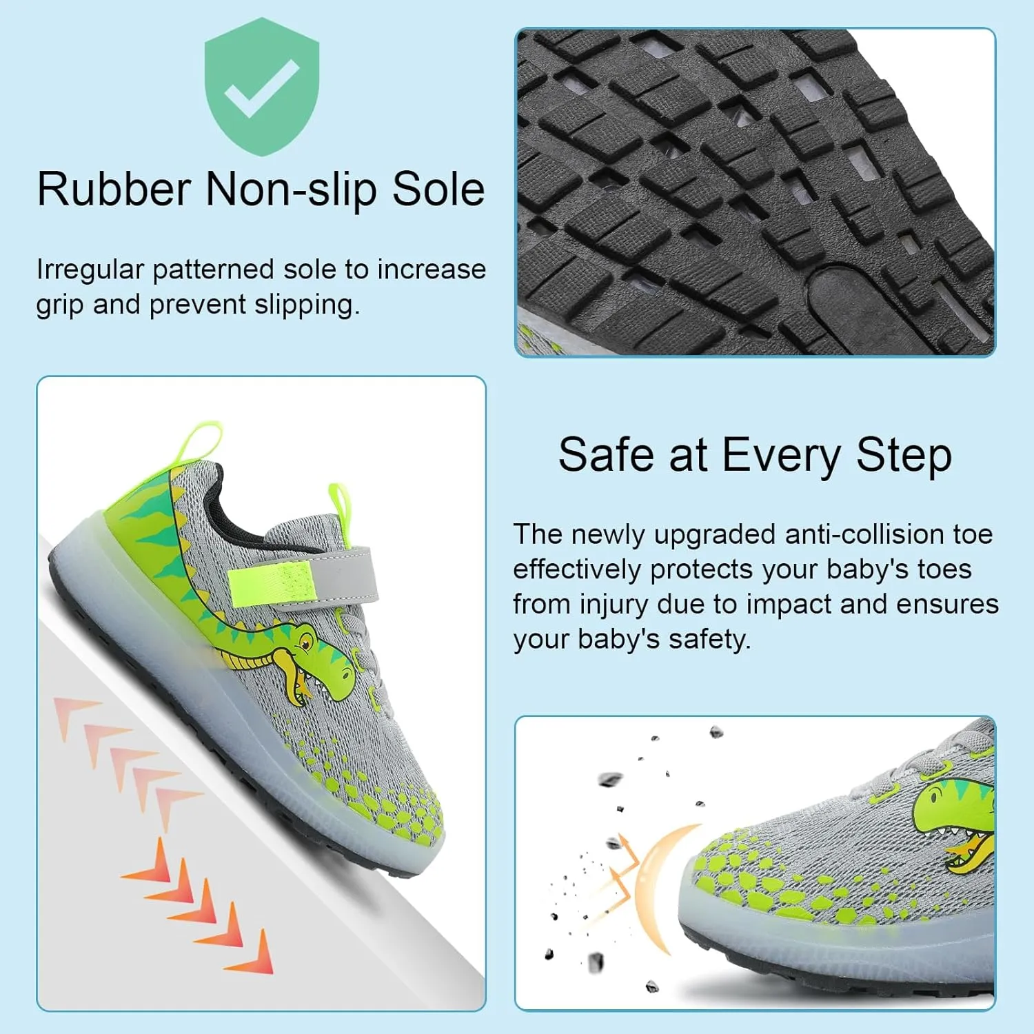 Toddler Sneakers Light Up Shoes for Boy Girl with Hook and Loop Comfortable Led Shoes Non-Slip Dinosaur Shark Shoes Little Kid