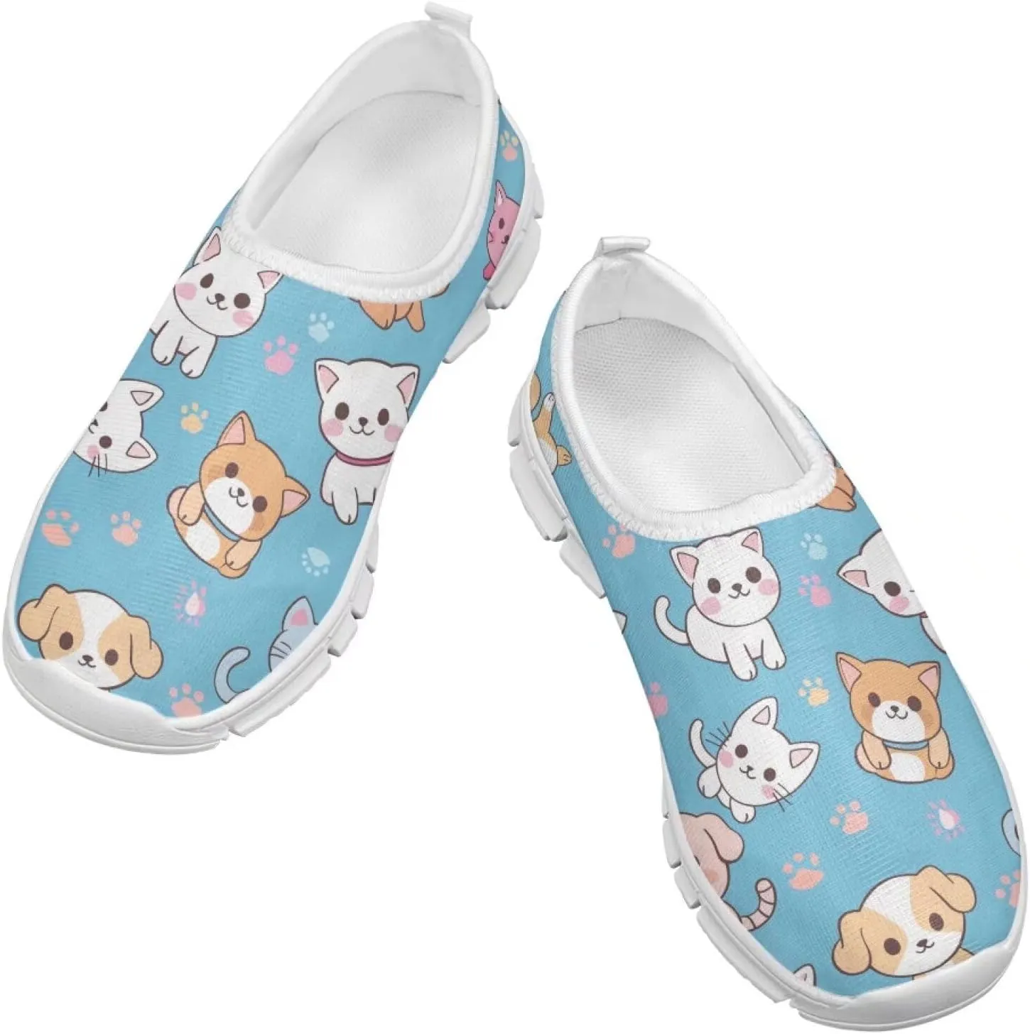 TODIYADDU Graphic Girls Sneakers Kids Breathable Mesh Shoes Lightweight Casual Tennis Running Athletic Sneaker, White
