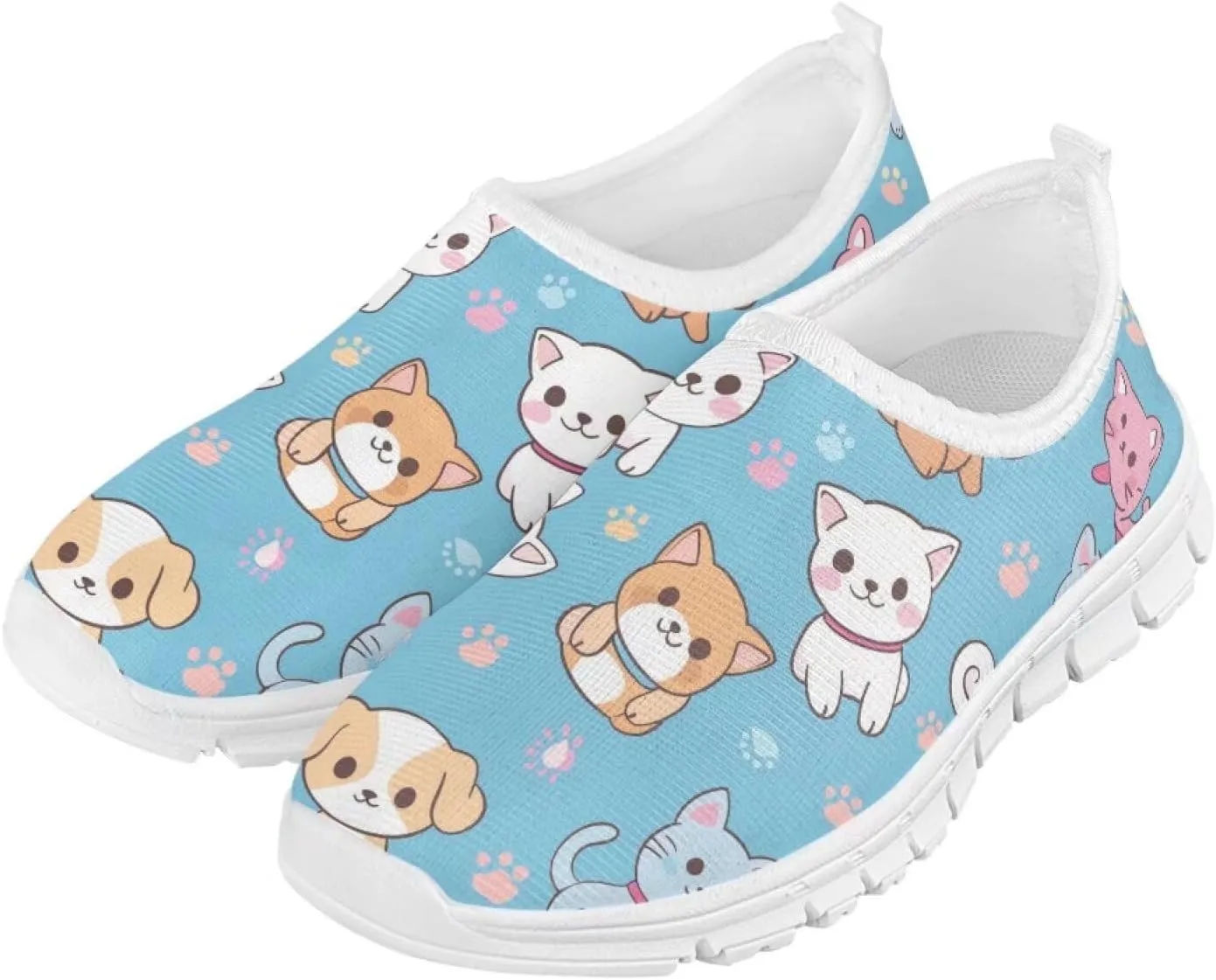 TODIYADDU Graphic Girls Sneakers Kids Breathable Mesh Shoes Lightweight Casual Tennis Running Athletic Sneaker, White