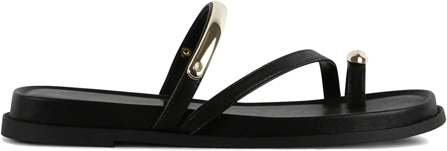 Toe Ring Thong Sandals for Women Open Toe Strappy Flat Sandals Casual Summer Dressy Beach Slide Sandals